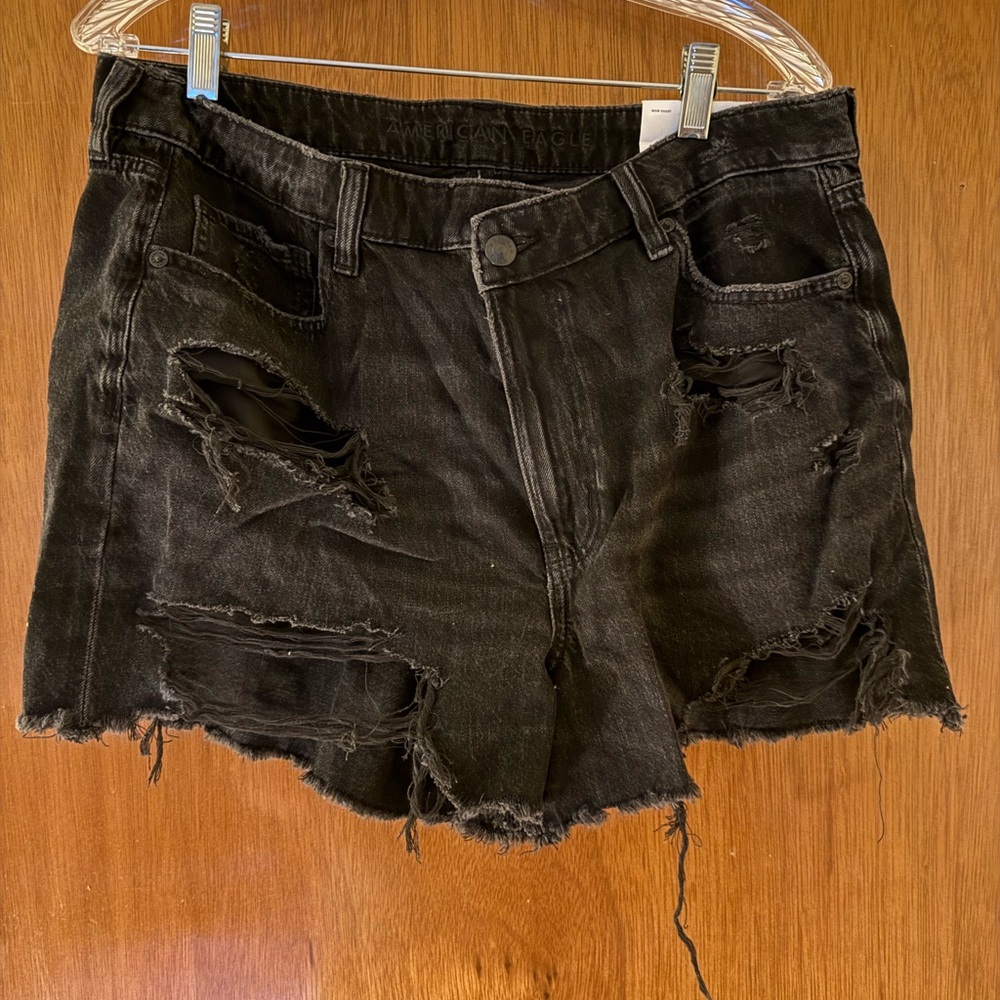 American Eagle Outfitters Black Ripped Mom Jean Shorts